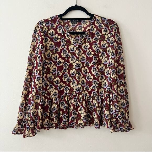 Madewell Drawstring Ruffle-Hem Top in Viola Floral - Picture 5 of 12